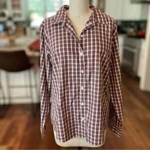 L. L. Bean Tartan Plaid Cotton Button Down Shirt Women’s Size L Wrinkle Free